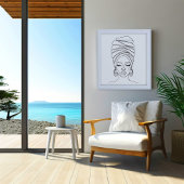 Woman in headwrap, line drawing ポスター