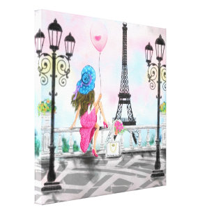 Woman In Paris Canvas Printエッフェル絵画タワー キャンバスプリント