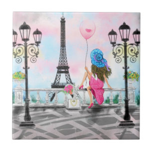 Woman In Paris Ceramic Tileエッフェルタワー タイル