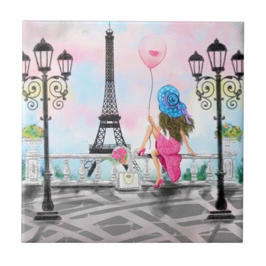 Woman In Paris Ceramic Tileエッフェルタワー タイル (正面)