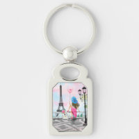 Woman In Paris Keychain Gift withエッフェル・タワー