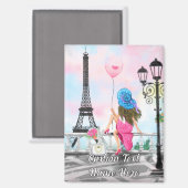 Woman In Partis Eiffel Tower Magnet Custom Text マグネット (正面/裏面)