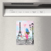 Woman In Partis Eiffel Tower Magnet Custom Text マグネット (インサイチュ (食洗機))