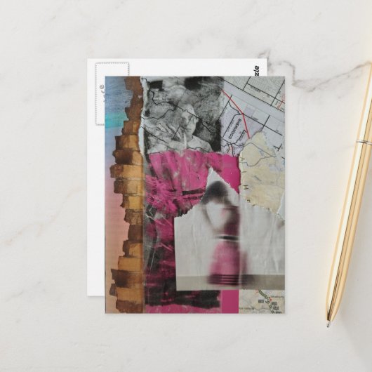 woman in pink abstract collage ポストカード (正面/裏面インサイチュ)