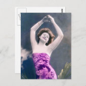 woman in purple sarong , arms raised as if dancing ポストカード (正面/裏面)