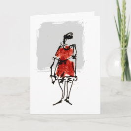 Woman in Red Dress Happy Birthday Card カード