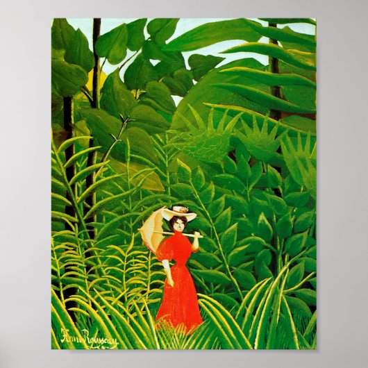Woman in red in the forest by Henri Rousseau ポスター (正面)
