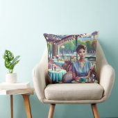 Woman in restaurant クッション (椅子)