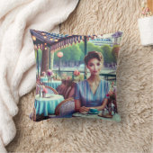 Woman in restaurant Throw Pillow クッション (ブランケット)