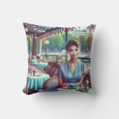 Woman in restaurant Throw Pillow クッション (正面)