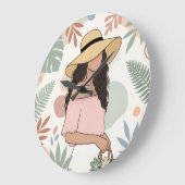 Woman in Straw Hat with Flowers ラージ壁時計 (傾斜)