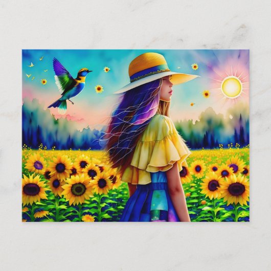 Woman in Sunflowers, Postcrossing ポストカード (正面)