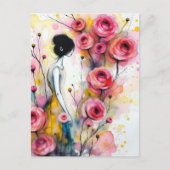 Woman In the Secrect Garden Pink Flowers ポストカード (正面)