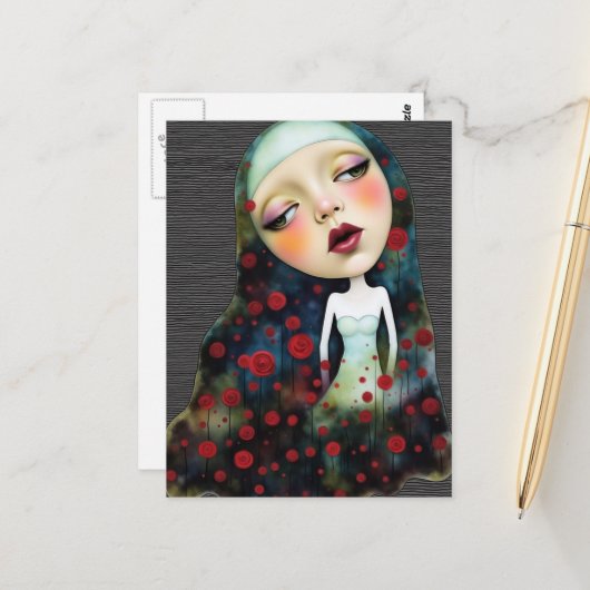 Woman In the Secrect Garden With Flowers ポストカード (正面/裏面インサイチュ)