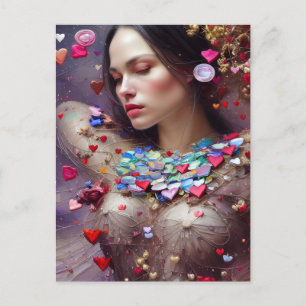 Woman in Valentine Garland AI Generated Art ポストカード
