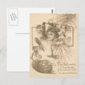 Woman Jack O' Lantern Candle Spider Web ポストカード (正面/裏面)