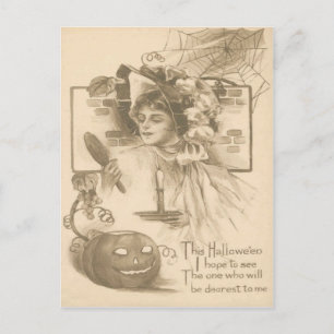 Woman Jack O' Lantern Candle Spider Web ポストカード