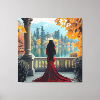 Woman Lake Como View Italy Stretched Canvas Art キャンバスプリント