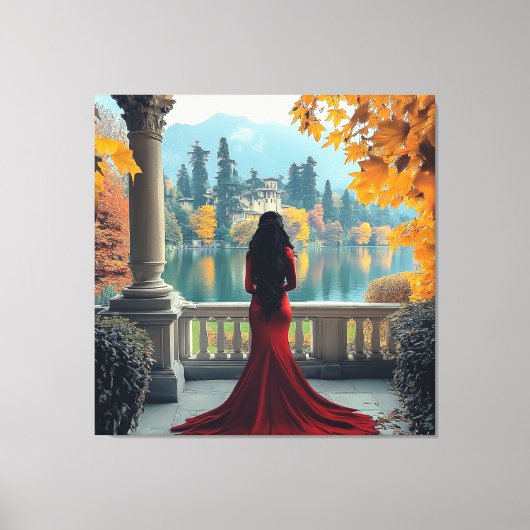 Woman Lake Como View Italy Stretched Canvas Art キャンバスプリント (正面)