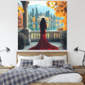 Woman Lake Como View Italy Stretched Canvas Art キャンバスプリント (インサイチュ (寝室))