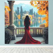 Woman Lake Como View Italy Stretched Canvas Art キャンバスプリント (インサイチュ (ウッドフロア))