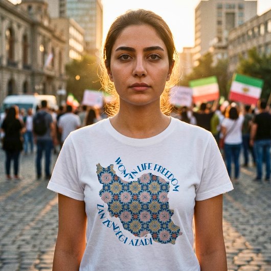 Woman Life Freedom 抗議 | 花とブルー Tシャツ
