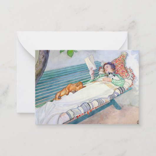 Woman Lying on a Bench, 1913 by Carl Larsson ノートカード (正面)