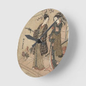 Woman Maiko日本のなヴィンテージの美しいの芸者の女性 ラウンド壁時計 (傾斜)