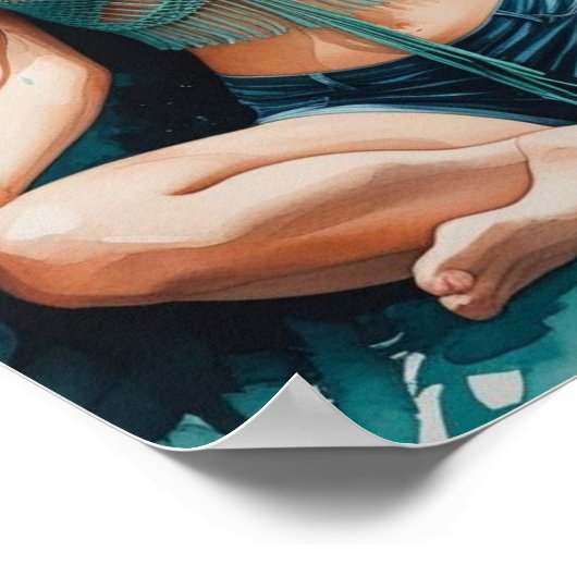 Woman Meditating with Bengal Tiger ポスター (角)