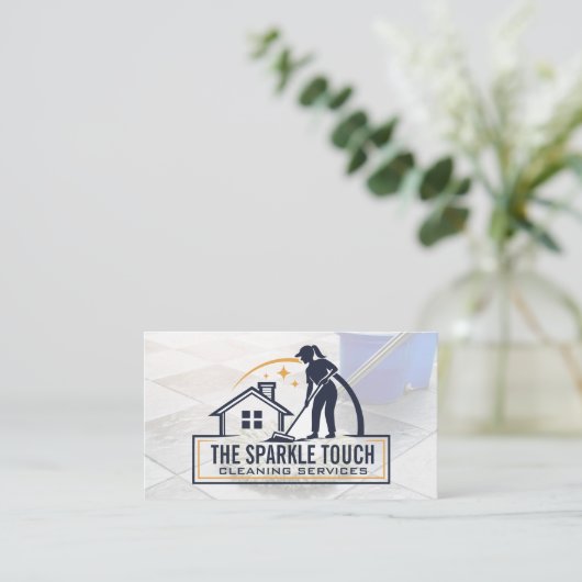 Woman Mopping House Floor | Janitorial Services 名刺 (スタンド正面)