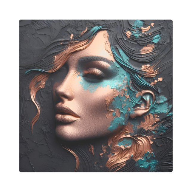 Woman Of Copper - AI Creation メタルプリント (正面)