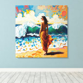 Woman on Beach Abstract Seaside Art  キャンバスプリント (インサイチュ (ウッドフロア))