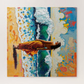 Woman on Beach Abstract Seaside Art ジグソーパズル (横)