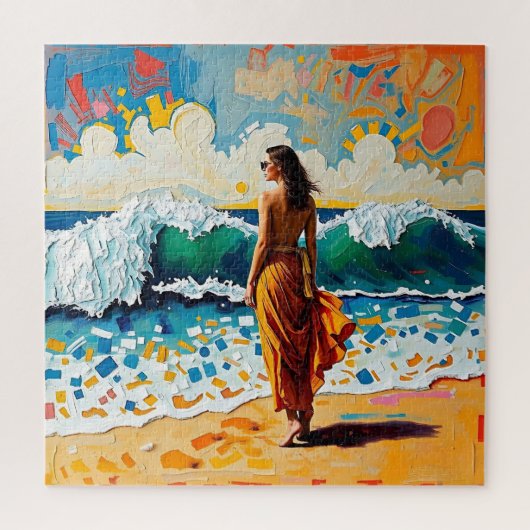 Woman on Beach Abstract Seaside Art ジグソーパズル (縦)