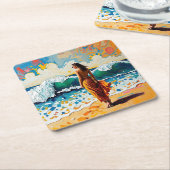 Woman on Beach Abstract Seaside Art スクエアペーパーコースター (アングル)