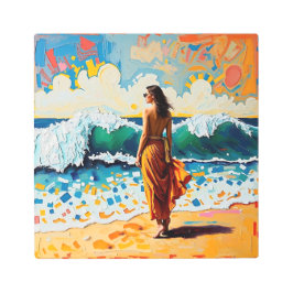 Woman on Beach Abstract Seaside Art  メタルプリント