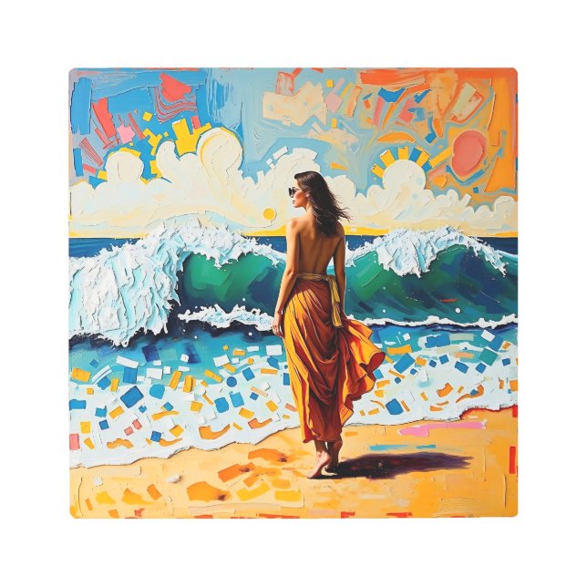 Woman on Beach Abstract Seaside Art  メタルプリント (正面)