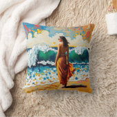 Woman on Beach Abstract Seaside Art Personalized クッション (ブランケット)