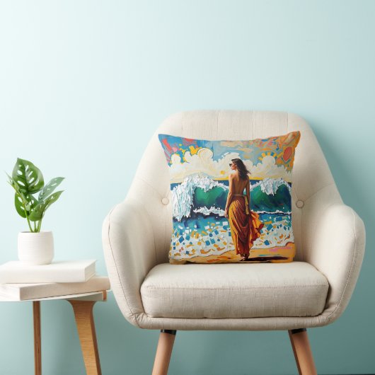 Woman on Beach Abstract Seaside Art Personalized クッション (椅子)