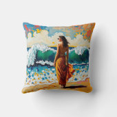 Woman on Beach Abstract Seaside Art Personalized クッション (裏面)