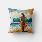 Woman on Beach Abstract Seaside Art Personalized クッション (正面)