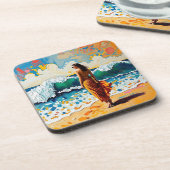 Woman on Beach Abstract Seaside Art Personalized コースター (左側)