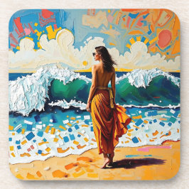 Woman on Beach Abstract Seaside Art Personalized コースター