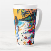 Woman on Beach Tropical Scene カフェラテマグ (右アングル)