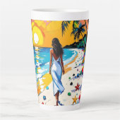 Woman on Beach Tropical Scene カフェラテマグ (正面)