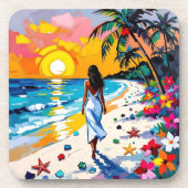 Woman on Beach Tropical Scene コースター (正面)