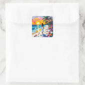 Woman on Beach Tropical Scene スクエアシール (バッグ)