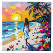Woman on Beach Tropical Scene タイル (正面)