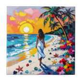 Woman on Beach Tropical Scene タイル (正面)