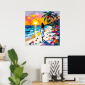 Woman on Beach Tropical Scene ポスター (ホームオフィス)